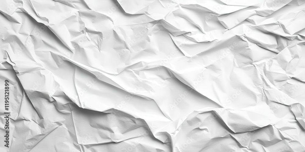 Aufkleber crumpled white paper texture featuring dynamic folds and shadows, predominantly white with subtle hi