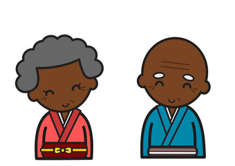 着物を着た外国人の高齢男女