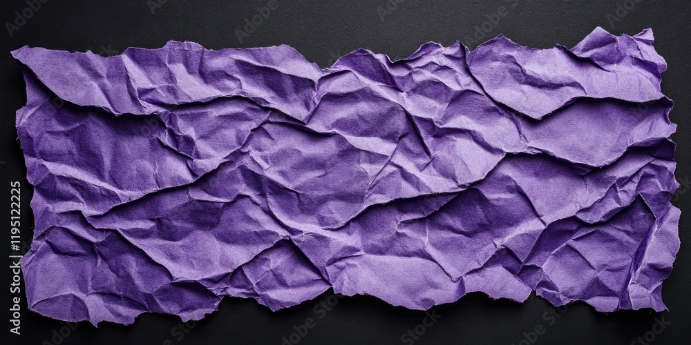 Aufkleber crumpled purple torn paper sheet on black background with textured surface and irregular edges creat