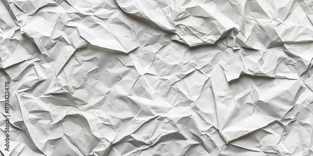 Aufkleber crumpled white and gray paper texture with pronounced wrinkles and creases in a chaotic arrangement 