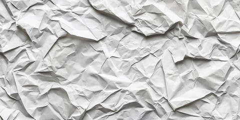 Fototapeta premium Crumpled white and gray paper texture with pronounced wrinkles and creases in a chaotic arrangement creating a tactile backdrop for designs.