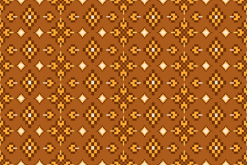 Pixel ethnic  pattern oriental traditional. Design fabric pattern textile African, Aztec African America Indian seamless. Floral pixel art pattern on navy background  vector illustration