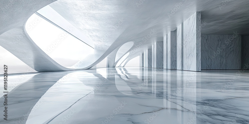 Poster modern architectural interior showcasing an expansive empty marble floor with smooth reflective surf