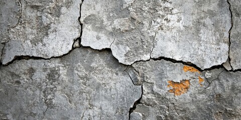 Obraz premium Aged cracked concrete surface with deep grey textures and subtle orange accents ideal for design and presentation background use.