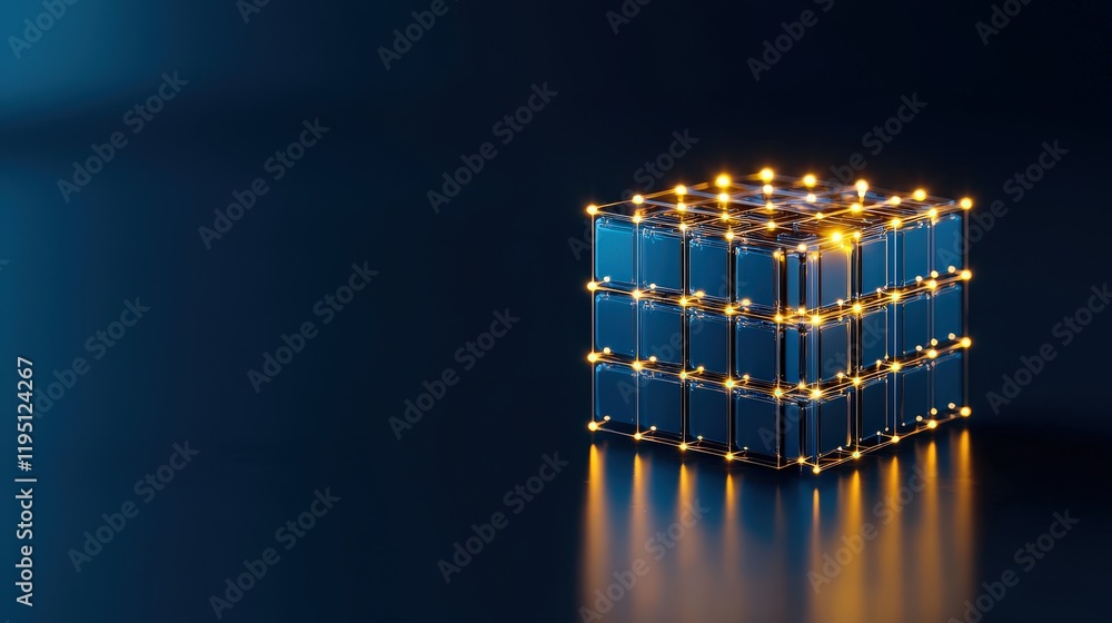 Poster puzzle cube with glowing edges, representing logic and creative thinking