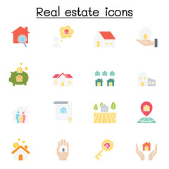 Real estate icons set in thin line style