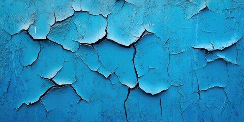 Obraz premium Cracked blue wall background with textured deep blue and light blue shades creating an abstract design ideal for artistic or architectural use.