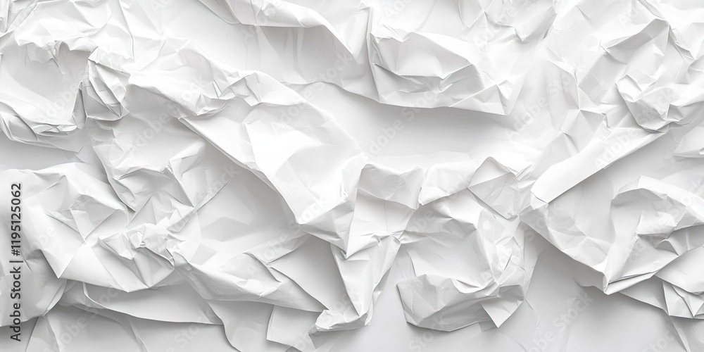 Poster white crumpled paper texture background with varied folds and shadows creating depth positioned diag
