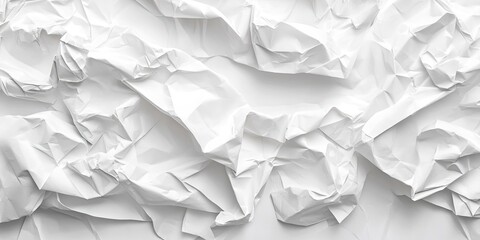 White crumpled paper texture background with varied folds and shadows creating depth positioned diagonally across the image for dynamic effect