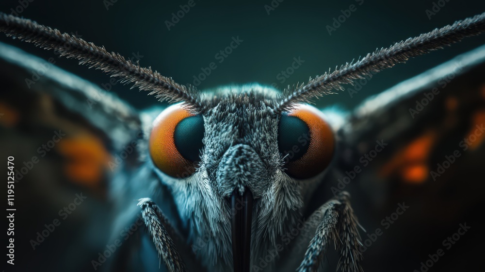 Poster macro close-up of a moth showing the intricate details of its antennae and large eyes