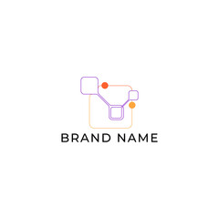 ILLUSTRATION CONNECTED SQUARE PURPLE ORANGE FLAT COLOR TECH LOGO ICON TEMPLATE SIMPLE DESIGN ELEMENT VECTOR