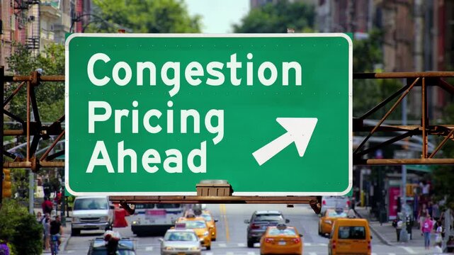 A hypothetical congestion pricing road sign in downtown Manhattan.	