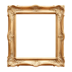 Antique gold picture frame, vintage antique golden picture frame mock up isolated on white background.
