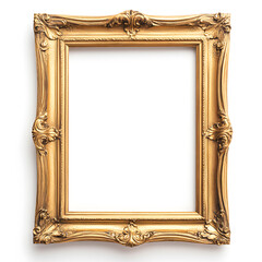 Antique gold picture frame, vintage antique golden picture frame mock up isolated on white background.