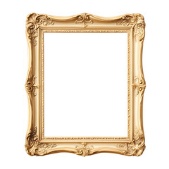 Antique gold picture frame, vintage antique golden picture frame mock up isolated on white background.
