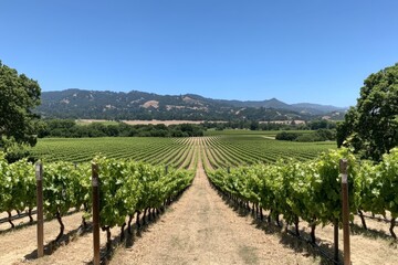 Naklejka premium Serene Vineyard Landscape Under Sunny Sky