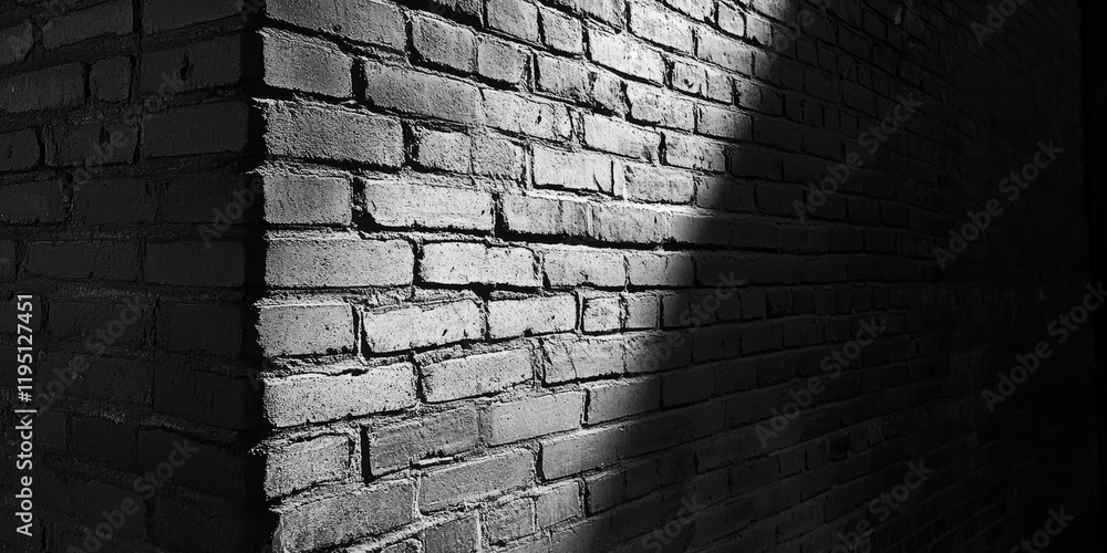 Poster corner brick wall with textured grey bricks illuminated by soft light creating a gentle shadow, show