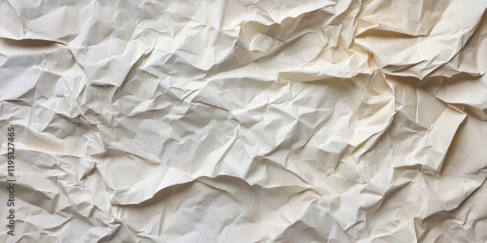 Poster crumpled textured paper in neutral tones showcasing a chaotic yet artistic background with soft ligh
