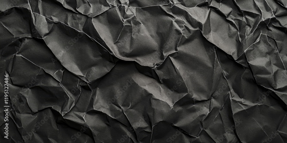 Poster crumpled black paper texture with deep creases creating a rich grunge background featuring shadowy d