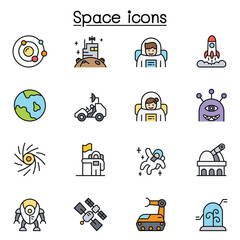 Space icon set in thin line style