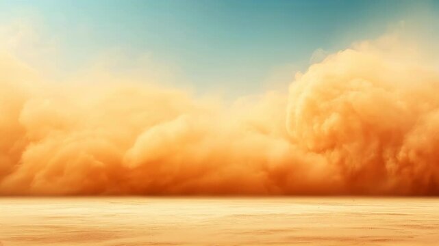 Expansive desert with thick clouds of sand during a sandstorm