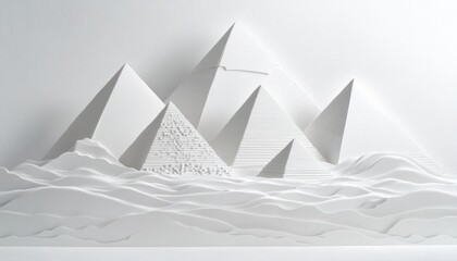 Artistic paper cut craft of the great pyramids of giza in white wood cut design creative environment minimalistic viewpoint