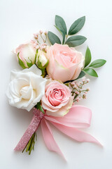 Lovely valentine's day wedding invitation card with pink and white roses glittering ribbons and clean photography for romantic celebrations