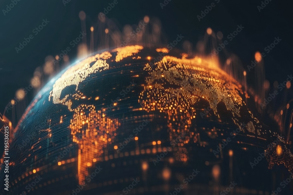 Leinwandbilder Glowing digital globe with flowing lines and points showcasing global connectivity and technology integration. Generative AI
