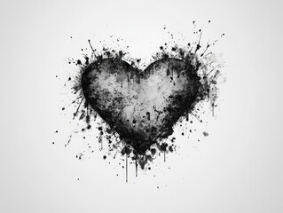Obraz premium Distressed ink blot heart background for romantic valentine's invitations celebrating love and passion in black and white grunge style
