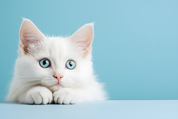 Cute fluffy white kitten isolated on background