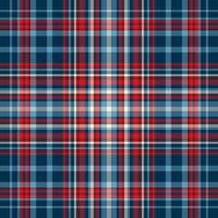 A classic blue and red plaid tartan pattern with fine white lines, showcasing a timeless and elegant design. Ideal for use in fashion, textiles, backgrounds, and digital projects.