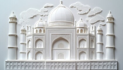 Intricate paper cut craft of the taj mahal india white on white artistic detail-oriented