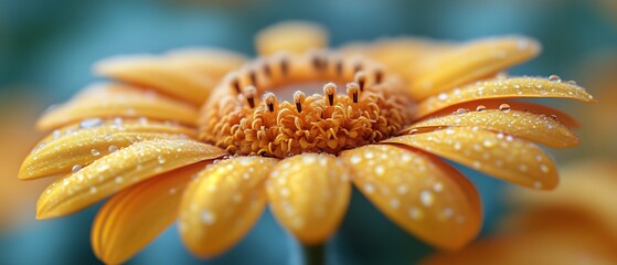 Dew-kissed yellow flower close-up.