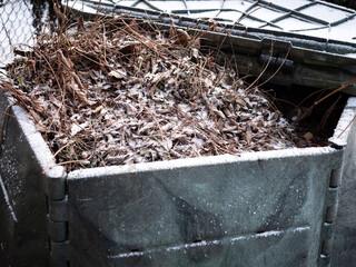 Plastic composter in winter. If the compost also freezes, the composting process will be restarted...