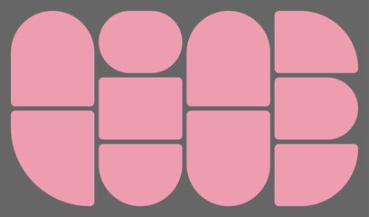 Dimensions 16x9 trendy bento grid layout style brick Ui UX templates. Web comic grids, rounded corners. Different panel layouts with y2k and brutal shapes tiles of different sizes Vector illustration