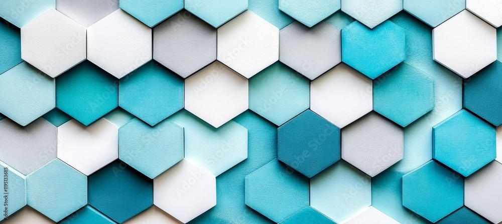 Poster abstract background geometric pattern of blue and gray hexagons with soft focus and bokeh effect