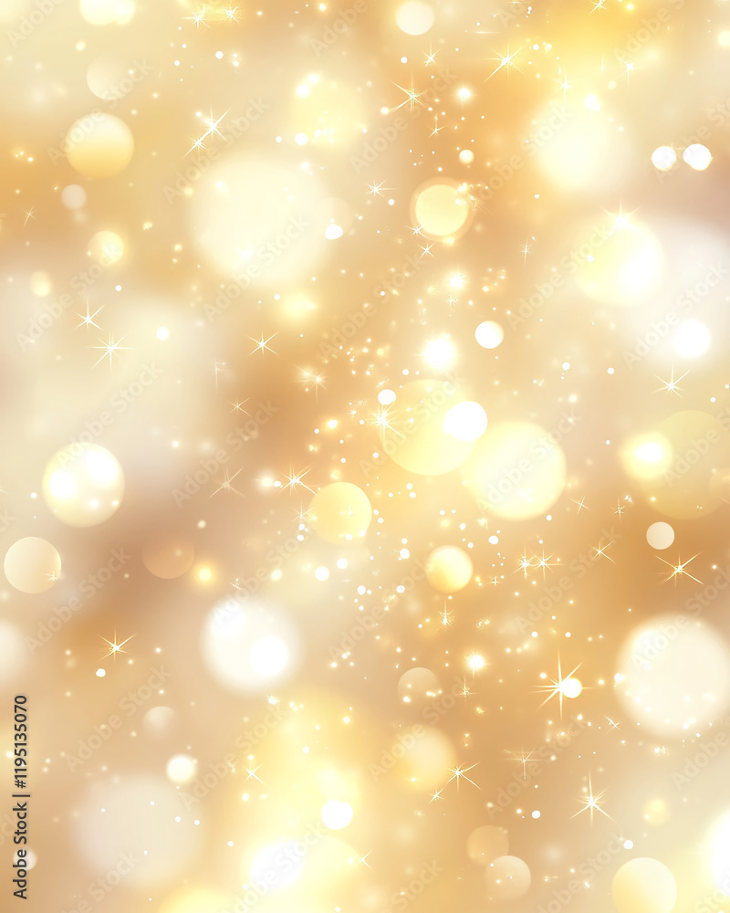 Poster Golden bokeh lights and sparkles on a soft glowing background