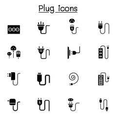 Plug, usb, cable, socket icon set in thin line style