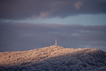 The snowy Stebnícka Magura transmitter (896 m above sea level) is a radio and television transmitter in Slovakia. It is located on the Stebnícka Magura hill above the town of Bardejov.