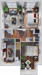 Fototapeta premium Detailed plan of furnitured flat, top view, real estate concept.