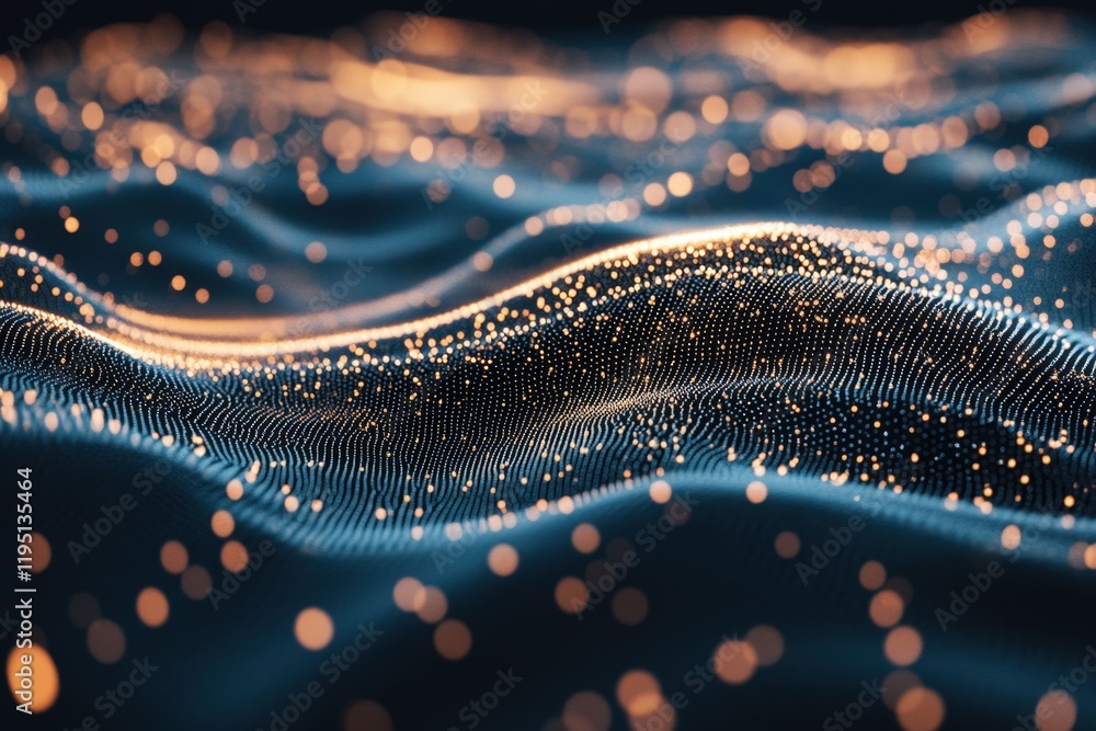 Poster stunning abstract digital waves with glowing particles and gradients in a dynamic ocean-like environ