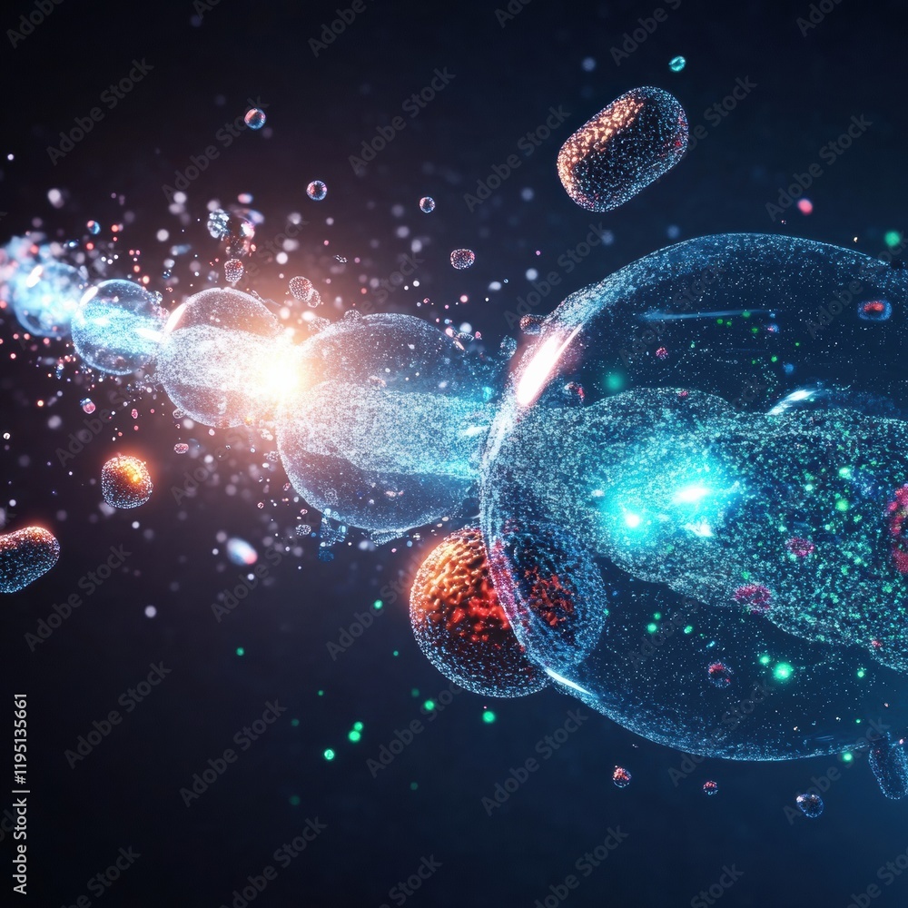 Poster visualization of antibodies targeting and destroying pathogens in cellular environment at microscopi