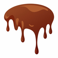 Dark brown, viscous liquid, likely chocolate, dripping or flowing downwards against a white background