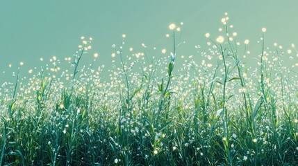 Obraz premium Sunlit Wildflower Meadow Against a Calming Green Background