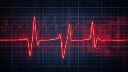 Healthcare Costs premium concept. Red heartbeat line on a dark grid background, symbolizing health and medical monitoring.