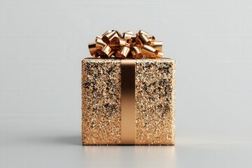 Elegant Golden Gift Box with Shiny Bow for Special Occasions - Perfect for Christmas, Birthdays, and Celebrations
