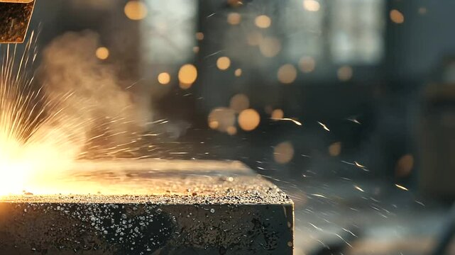 Steelworker Forging Molten Metal in High Temperature Factory