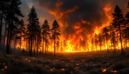 Nature in Peril: Forest Fire Blazes Through Thick Trees

