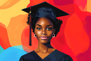 Illustration of African American woman graduating.