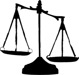 justice scale silhouette. transparent background black and white vector illustration.